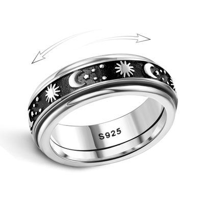 MILACOLATO Anxiety Rings for Women Men 925 Sterling Silver Spinner Fidget Rings Platinum Plated Band Thumb Rings Worry Stress Relieving Boredom ADHD Autism Ring Jewelry Gifts, E-Size 5