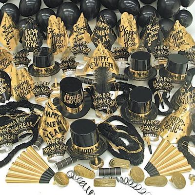 Crown Display New Years Eve Party Supplies, 352 Pieces, Black And Gold Top Hats Tiaras Bead Necklace Noise Makers, 2026 New Years Decorations Happy New Year Decorations 2026 Bulk Party Favors