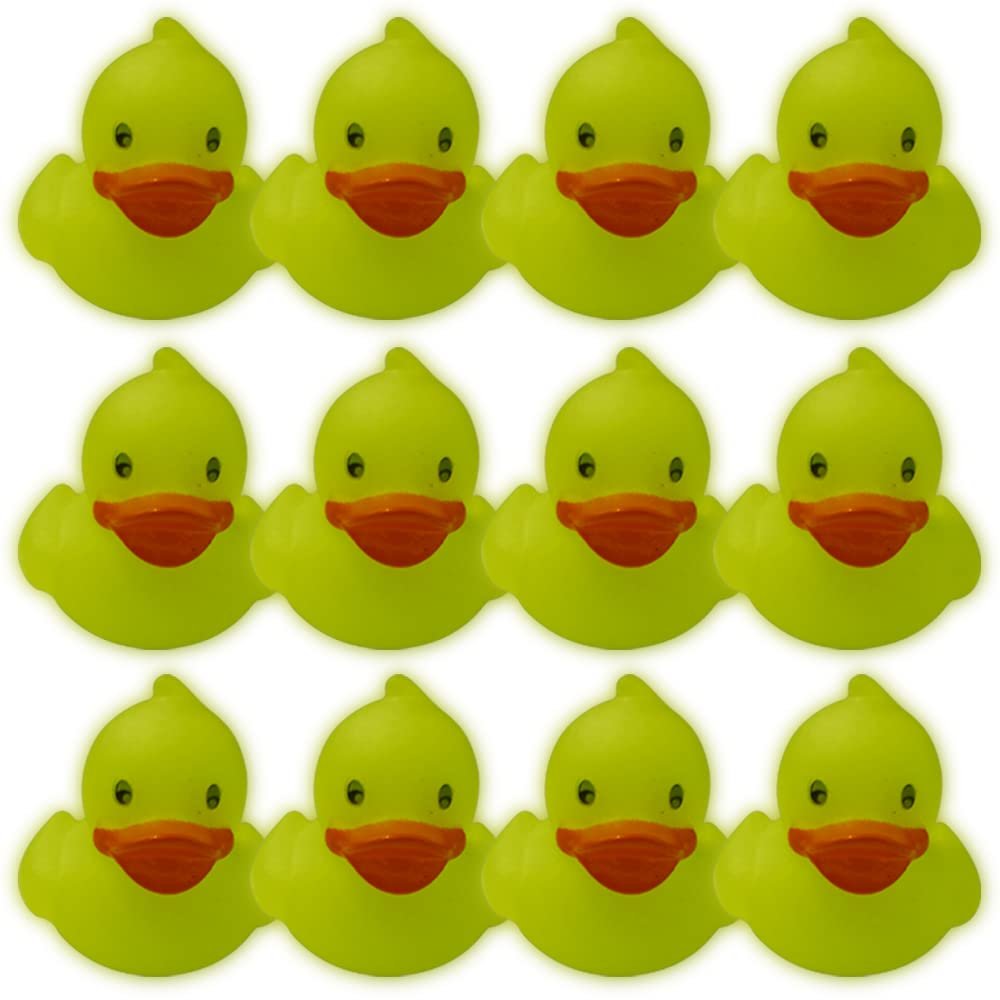 ArtCreativity Mini Glow in the Dark Duck Toys, Set of 12, Glow Rubber Ducks for Carnival Duck Pond Game Supplies, Great for Glow in the Dark Decorations and Carnival Party Favors, 1.5 Inches Tall