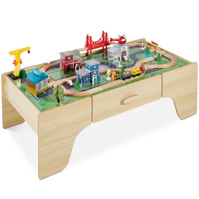 Best Choice Products Large 50in 70-Piece Train Table, Multipurpose Wooden Toy Activity Playset for Children w/Tracks, Reversible Top - Natural