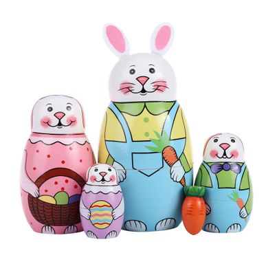 Yoption 5 Pcs Russian Matryoshka Dolls Handmade Wooden Rabbit Bunny Nesting Dolls Set for Christmas Easter Birthday Gift Home Decoration (Rabbit)