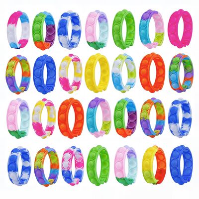 28Pcs Pop Bracelet Fidget Toy, Wearable Fidget Bracelets Push Poping Bubble Sensory Toys Stress Relief Finger Press Silicone Wristband for Kids and Adults ADHD ADD Autism Anxiety