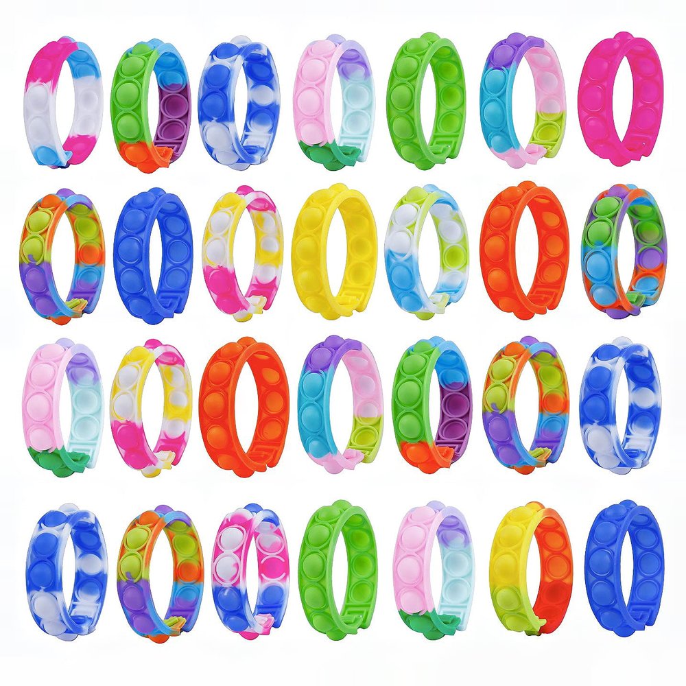 28Pcs Pop Bracelet Fidget Toy, Wearable Fidget Bracelets Push Poping Bubble Sensory Toys Stress Relief Finger Press Silicone Wristband for Kids and Adults ADHD ADD Autism Anxiety
