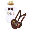 Baby Boys 1st Birthday Lion Cake Smash Outfits Wild One Bloomers Diaper Cover Y Back Adjustable Suspenders Bowtie Set Sparkly Gold Crown Headband Photo Shoot Party Costume Dark Brown One 12-18 Months view 1