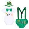 Baby Boys 1st Birthday Jungle Cake Smash Outfits Wild One Bloomers Diaper Cover Y Back Adjustable Suspenders Bowtie Set Sparkly Gold Crown Headband Photo Shoot Party Costume Green One 6-12 Months view 2