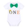 Baby Boys 1st Birthday Jungle Cake Smash Outfits Wild One Bloomers Diaper Cover Y Back Adjustable Suspenders Bowtie Set Sparkly Gold Crown Headband Photo Shoot Party Costume Green One 6-12 Months view 3