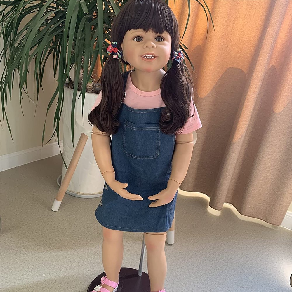 iCradle Reborn Toddler Dolls 39 inches Girl Lifelike Toddler Reborn Dolls Huge Child Mannequin Vinyl Full Standing Girl Blonde Long Hair Realistic Model Ball Jointed Doll