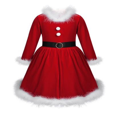Alvivi Toddler Baby Girls Little Santa Christmas Velvet Red Dress Faux Fur Decor Xmas Party Costume Red&White 12-18 Months