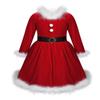 Alvivi Toddler Baby Girls Little Santa Christmas Velvet Red Dress Faux Fur Decor Xmas Party Costume Red&White 12-18 Months view 1