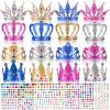 Civaner 17 Pcs Princess Party Crowns Set DIY Tiaras Making Kit for Kids with Diamond Stickers, Party Favors and Supplies(Rose Red, Silver, Blue) view 1