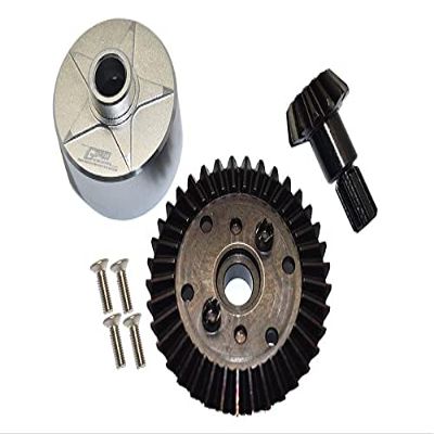 Carbon Steel Ring Gear 37T & Pinion Gear 13T With Aluminum Diff Case For 1:10 Granite/Big Rock V3 3S / Kraton 4S / Vorteks 3S / Senton V3 / 1:8 Vendetta 3S / Infraction V3-7Pcs Set Silver