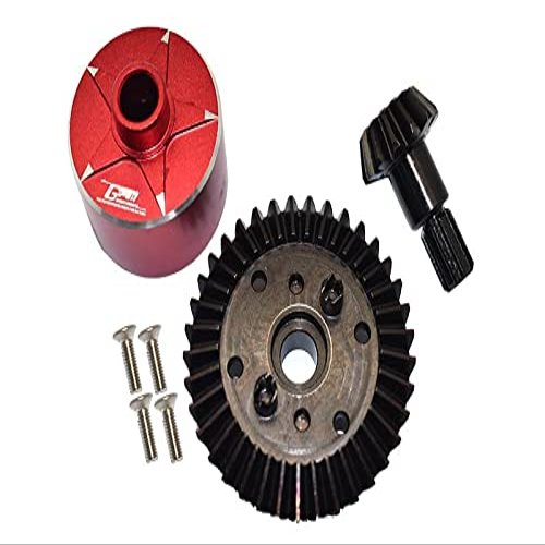 Carbon Steel Ring Gear 37T & Pinion Gear 13T With Aluminum Diff Case For 1:10 Granite/Big Rock V3 3S / Kraton 4S / Vorteks 3S / Senton V3 / 1:8 Vendetta 3S / Infraction V3-7Pcs Set Red