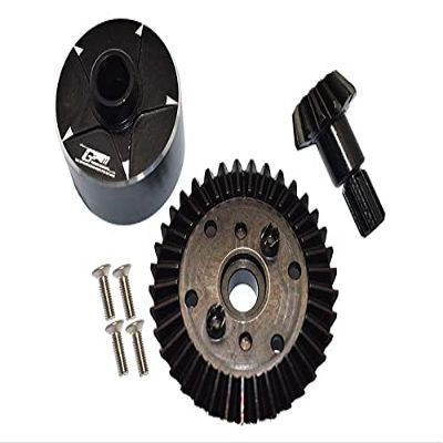 Carbon Steel Ring Gear 37T & Pinion Gear 13T With Aluminum Diff Case For 1:10 Granite/Big Rock V3 3S / Kraton 4S / Vorteks 3S / Senton V3 / 1:8 Vendetta 3S / Infraction V3-7Pcs Set Black