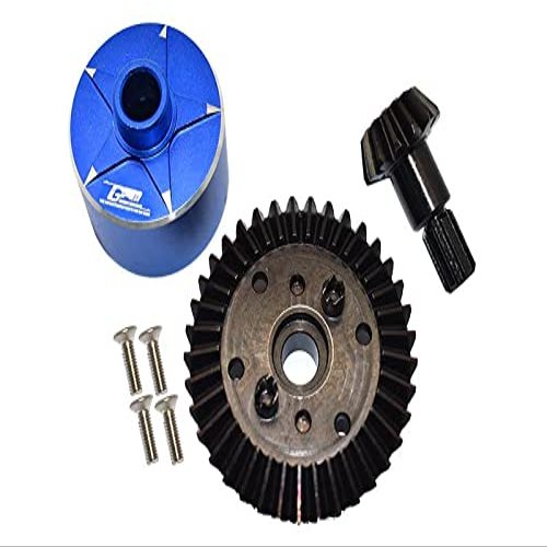 Carbon Steel Ring Gear 37T & Pinion Gear 13T With Aluminum Diff Case For 1:10 Granite/Big Rock V3 3S / Kraton 4S / Vorteks 3S / Senton V3 / 1:8 Vendetta 3S / Infraction V3-7Pcs Set Blue