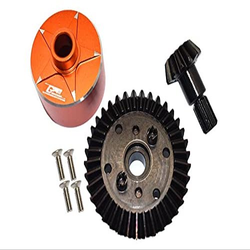 Carbon Steel Ring Gear 37T & Pinion Gear 13T With Aluminum Diff Case For 1:10 Granite/Big Rock V3 3S / Kraton 4S / Vorteks 3S / Senton V3 / 1:8 Vendetta 3S / Infraction V3-7Pcs Set Orange