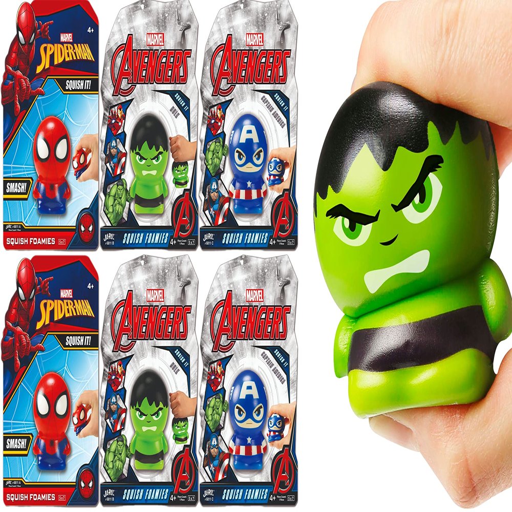 JA-RU Marvel Avengers & Spiderman Squishy Foam Ball (6-Pack) Slow Rising Squishy Toys for Kids | Superhero Stress Balls & Anger Management Toys | Teacher Treasure Box Prizes. ABC-6811-6