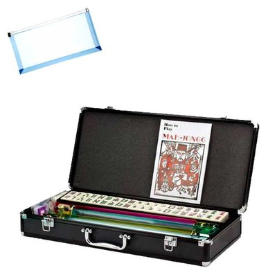 OMURA Games | Mah Jong Set in Black Aluminum Case with Pushers | Bonus: Multi-Purpose #10 Size Pouch (Color May Vary)
