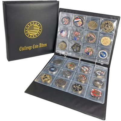 Challenge Coin Holder Collection Display Album Holds 120 Coins, Tokens, Stamps, Medallions, Badges