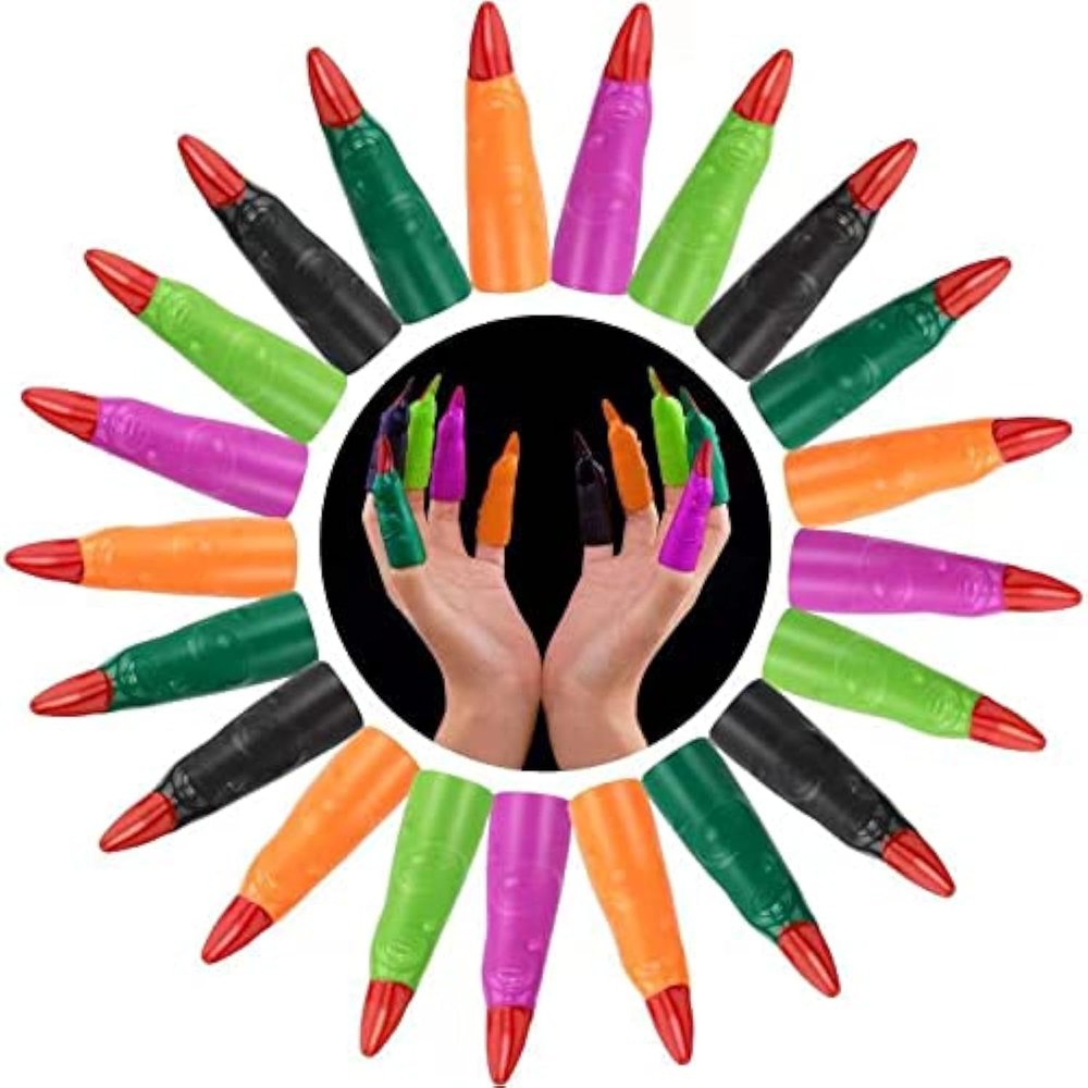HFATMOS Finger Pointers for Kids Reading, Multicolor Witch Fingers, Finger Nail Covers for Kindergarteners, Young Readers, Cosplay Costume Party, Masquerade Decorations, 24 Pcs