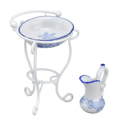 Dollhouse Furniture Bathroom Set 1:12 Washbasin Stand Doll House Kettle and Basin Dollhouse Bathroom Accessories
