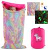 Unicorn and Rainbow Plush Glow in The Dark Sleeping Bag with Storage Bag and Unicorn Charm - Large, Soft, Durable, Warm - Unicorn Gift for Sleepovers view 1