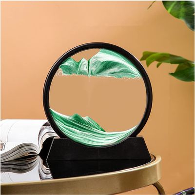 PTGMH Sand Picture Moving Sand Art Flowing Sandscape Perpetual Motion Desk Art Home Office Relaxing Decor (7 Inch) (Green)