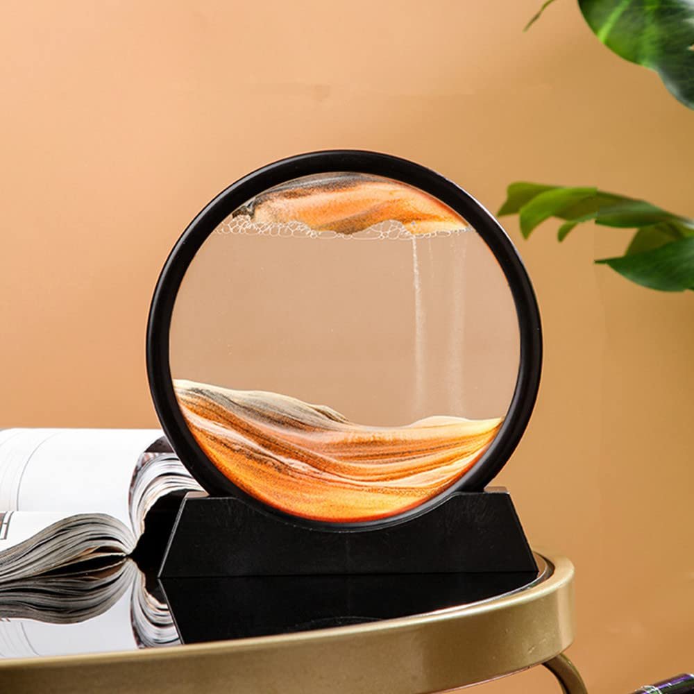 PTGMH Sand Picture Moving Sand Art Flowing Sandscape Perpetual Motion Desk Art Home Office Relaxing Decor (7 Inch) (Yellow)