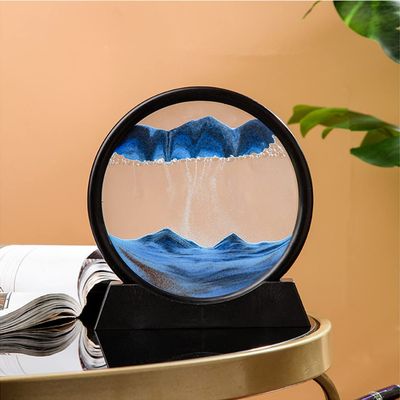 PTGMH Sand Picture Moving Sand Art Flowing Sandscape Perpetual Motion Desk Art Home Office Relaxing Decor (7 Inch) (Blue)