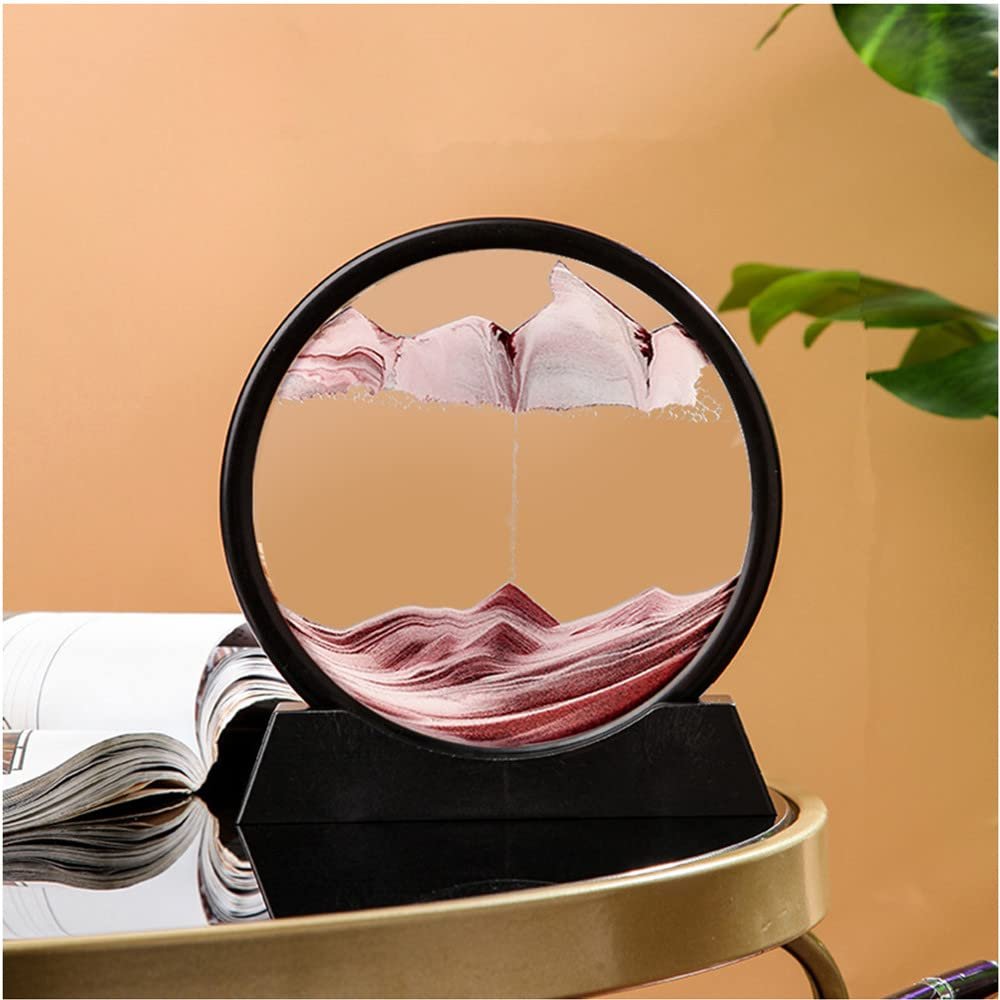 PTGMH Sand Picture Moving Sand Art Flowing Sandscape Perpetual Motion Desk Art Home Office Relaxing Decor (7 Inch) (Brown)