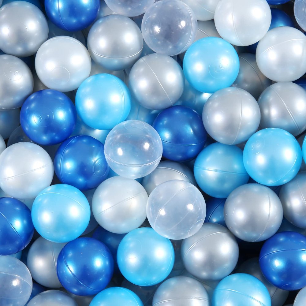 GUESVOT Ball Pit Balls Plastic Balls for Ball Pit BPA Free Plastic Ball Crush and Smash Proof Balls 100pcs 2.2" Set for Toddlers for Play Tent Tunnel (Blue+White+Transparent)