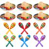 12 Pcs Colorful Wooden Maracas and 6 Pcs Mini Sombrero Hats - Mexican Fiesta Party Favors and Supplies for Carnivals view 1