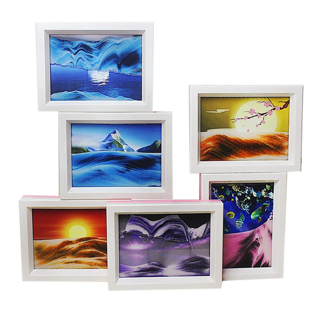 Moving Sand Art Picture,360 Rotatable Flowing Sand Painting,Relaxing Glass Frame 3D Deep Sea Sandscape in Motion Display,Quicksands Painting Desktop Decor Great Gift (Color : Six Suits)