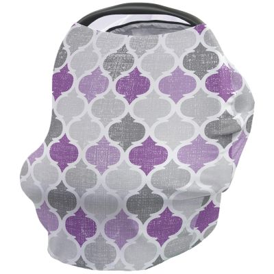 Baby Car Seat Covers Nursing Scarf, Retro Art Morocco Pattern Ombre Purple Gray Stretchy Infant Carseat Canopy Breastfeeding Covers, Baby Shower Gifts