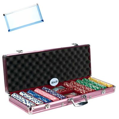 OMURA Games | 500 Chips Pink Aluminum Case Poker Set | Bonus: Multi-Purpose #10 Size Pouch (Color May Vary)