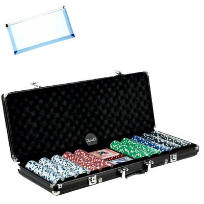 OMURA Games | 500 Chips Black Aluminum Case Poker Set | Bonus: Multi-Purpose #10 Size Pouch (Color May Vary)