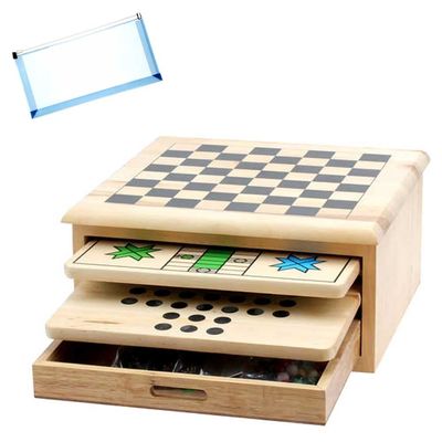 Omura Games | 10-in-1 Wooden Game Set | Bonus: Multi-Purpose #10 Size Pouch (Color May Vary)