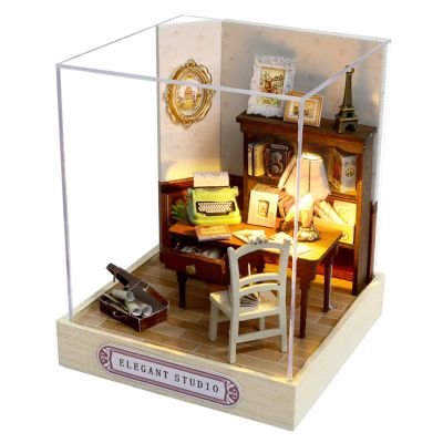 CUTEROOM DIY Doll Room Miniature Furniture Wooden House Kit - Wooden Dolls House Kit with Dust Cover & LED Light and Accessories - QT Series Dollhouse (QT031)