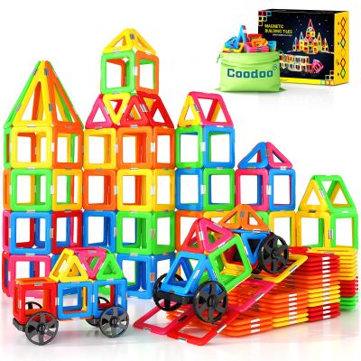 Coodoo Magnetic Tiles with 2 Cars Toys for 3 4 5 6 7 8+ Year Old Boys Girls, Magnetic Blocks Building Set for Toddlers STEM Creativity Educational Toys for Kids Age 3-6