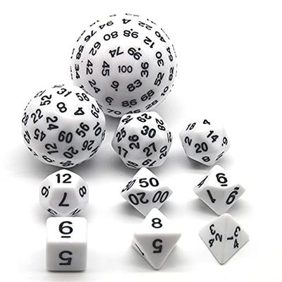 HS DICE D100 D60 D30 D20 D12 D10 D8 D4 Polyhedral Dice Set for Dungeon and Dragons MTG RPG D&D (White)