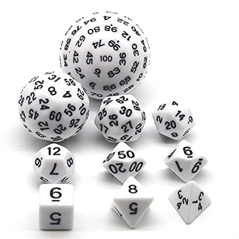 HS DICE D100 D60 D30 D20 D12 D10 D8 D4 Polyhedral Dice Set for Dungeon and Dragons MTG RPG D&D (White)