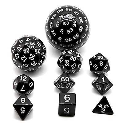 HS DICE D100 D60 D30 D20 D12 D10 D8 D4 Polyhedral Dice Set for Dungeon and Dragons MTG RPG D&D (Black)