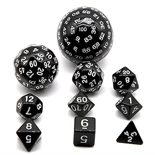 HS DICE D100 D60 D30 D20 D12 D10 D8 D4 Polyhedral Dice Set for Dungeon and Dragons MTG RPG D&D (Black)