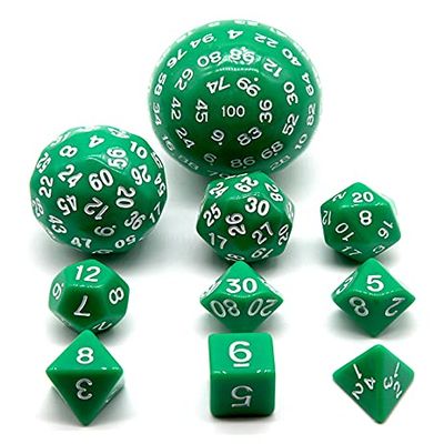 HS DICE D100 D60 D30 D20 D12 D10 D8 D4 Polyhedral Dice Set for Dungeon and Dragons MTG RPG D&D (Green)