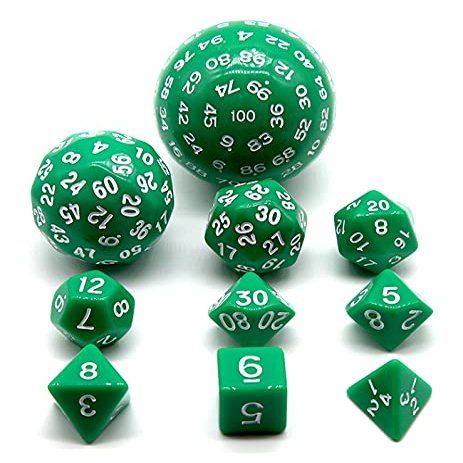HS DICE D100 D60 D30 D20 D12 D10 D8 D4 Polyhedral Dice Set for Dungeon and Dragons MTG RPG D&D (Green)