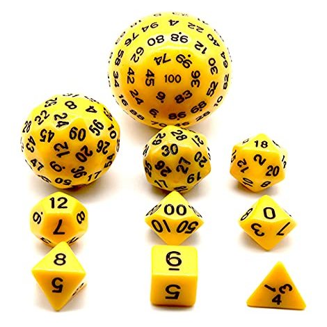 HS DICE D100 D60 D30 D20 D12 D10 D8 D4 Polyhedral Dice Set for Dungeon and Dragons MTG RPG D&D (Yellow)