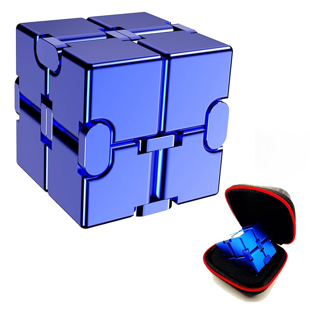 FUFUYOU Fidget Toys Metal Infinity Cube Anxiety Stress Relief Toy for Adults Aluminum Alloy Material (Blue)