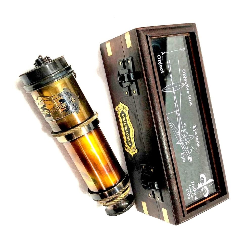 Vimal Nautical Black Antique Antique Telescope/Spyglass Replica in Wooden Box Dollond London's Premium Quality Hand held Spy Glass