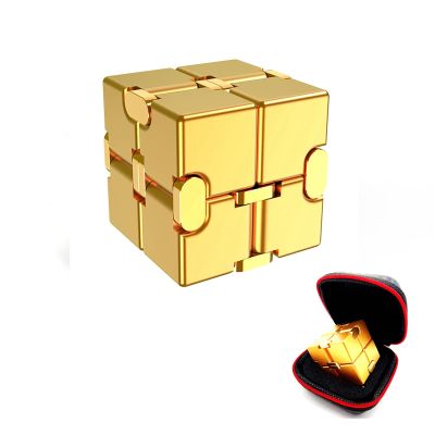 FUFUYOU Infinity Cube Fidget Cube Anxiety Stress Relief Toy for Adults Gifts Men Office Gadgets Aluminum Alloy Material (Golden)