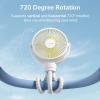 JISULIFE Mini Stroller Fan 4000mAh Battery Operated with 4 Speeds, Rechargeable 720Rotatable, Clip on for Baby Carseat/Crib/Golf Cart/Treadmill -White view 4