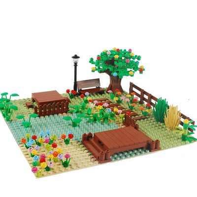 BAENRCY Garden Farm Building Blocks Park Sencery Accessories Plant Set Building Bricks Kit DIY Building Set Compatible All Major Brands (Garden) (with 10"x10" Baseplate)
